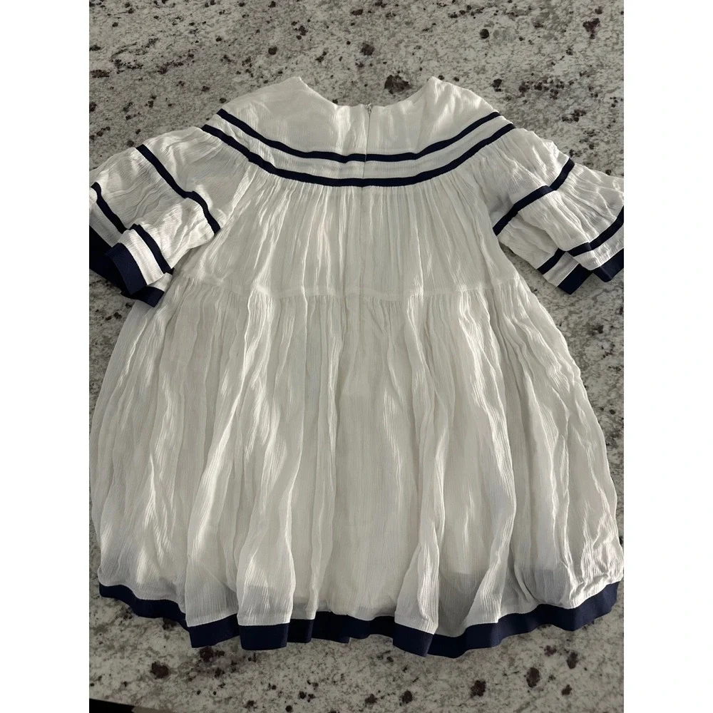 Nwt Chloé white Navy girls kids crêpe swing dress Sz 4